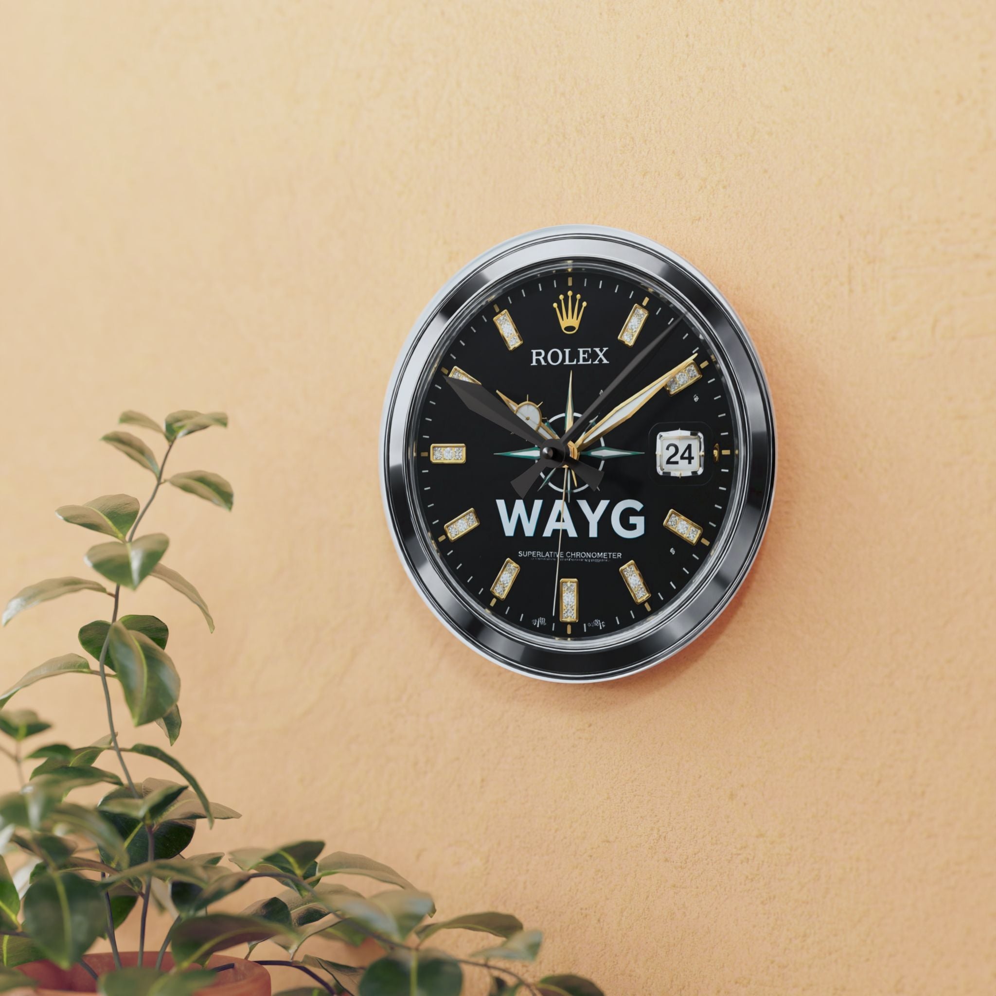 Acrylic Wall Clock Luxury Style Black Dial Design (WAYG)
