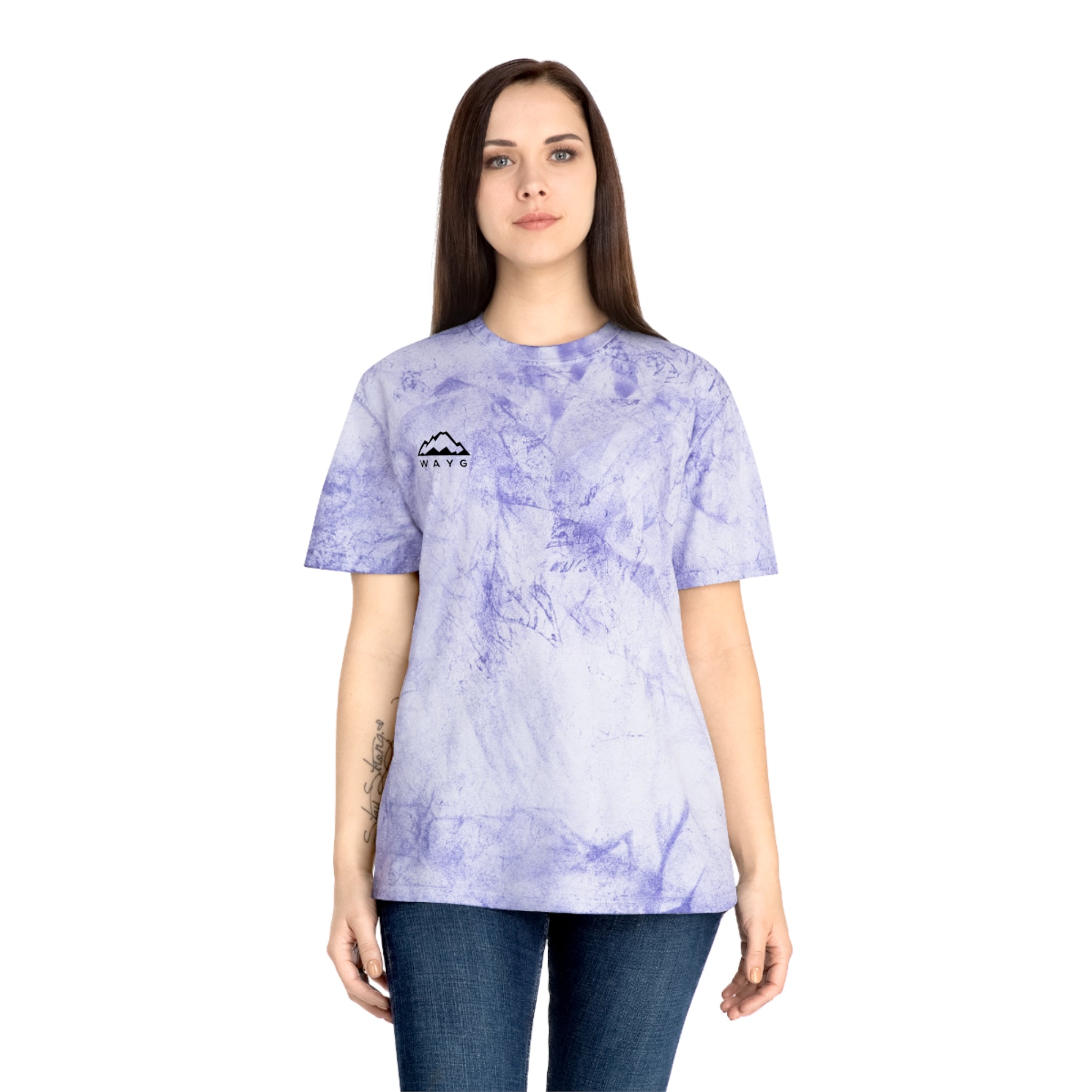 Golden Tie-Dye Tee — Minimal 'WAVE' Mountain Logo