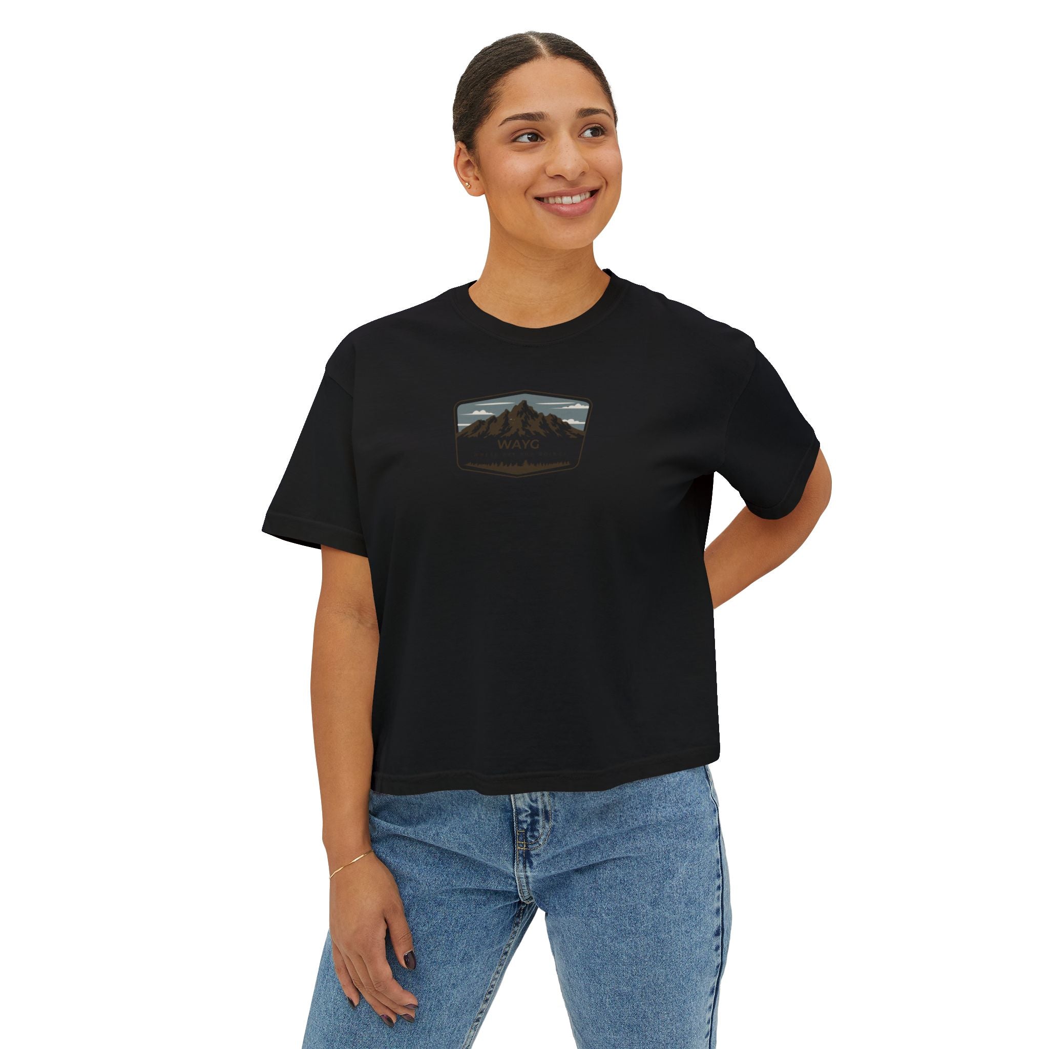 Women's Boxy Tee — Vintage Mountain Patch Tee (NAVC)