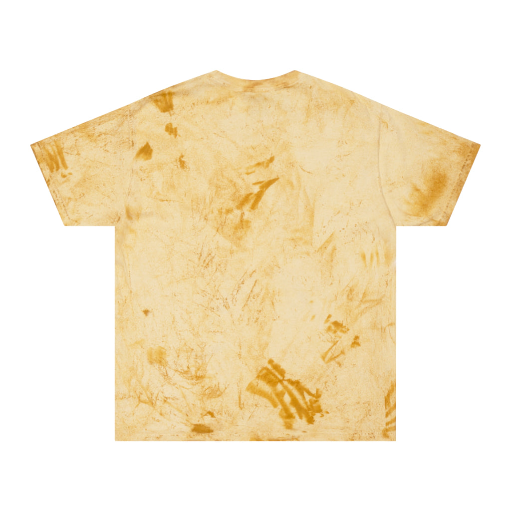 Golden Tie-Dye Tee — Minimal 'WAVE' Mountain Logo