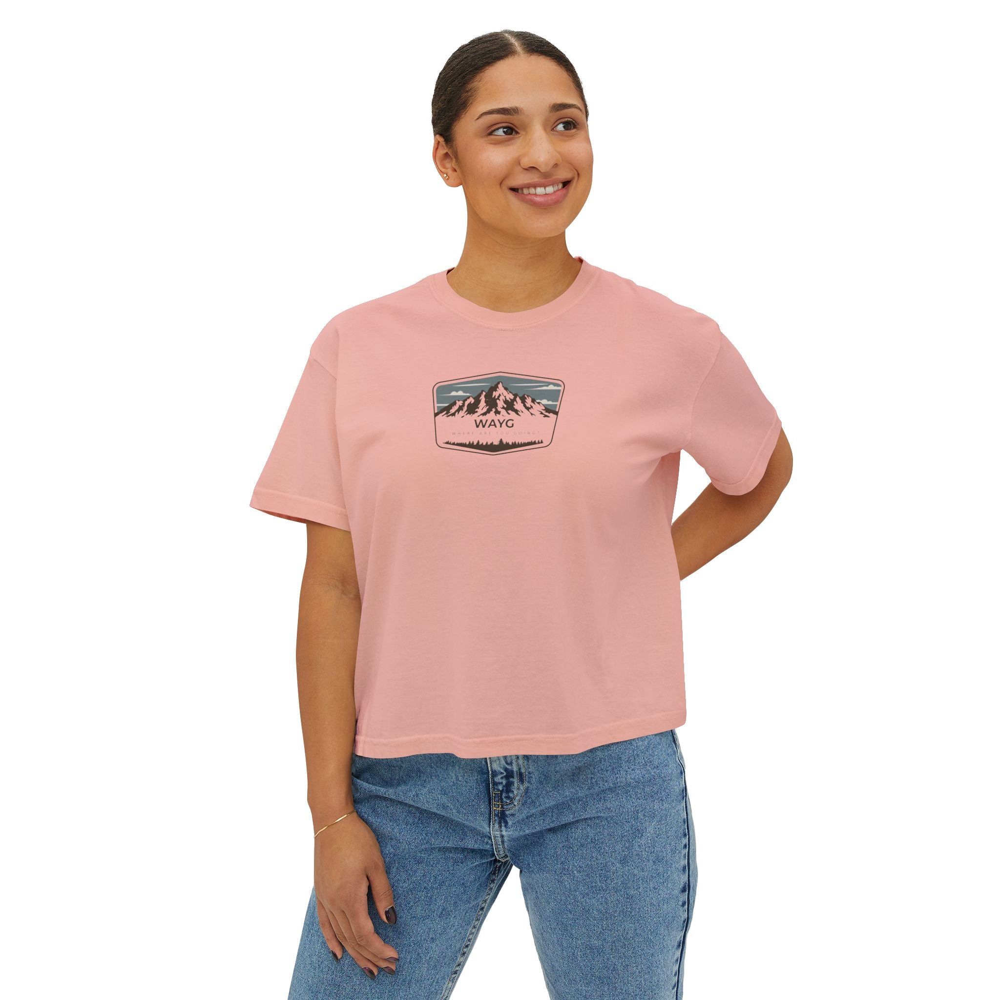 Women's Boxy Tee — Vintage Mountain Patch Tee (NAVC)