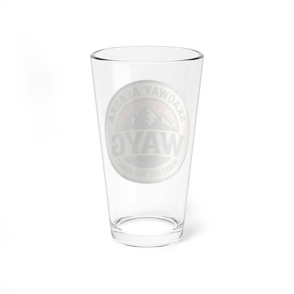 Skagway Alaska WAYG 16oz Mixing Glass – Retro Mountain Logo Pint Glass