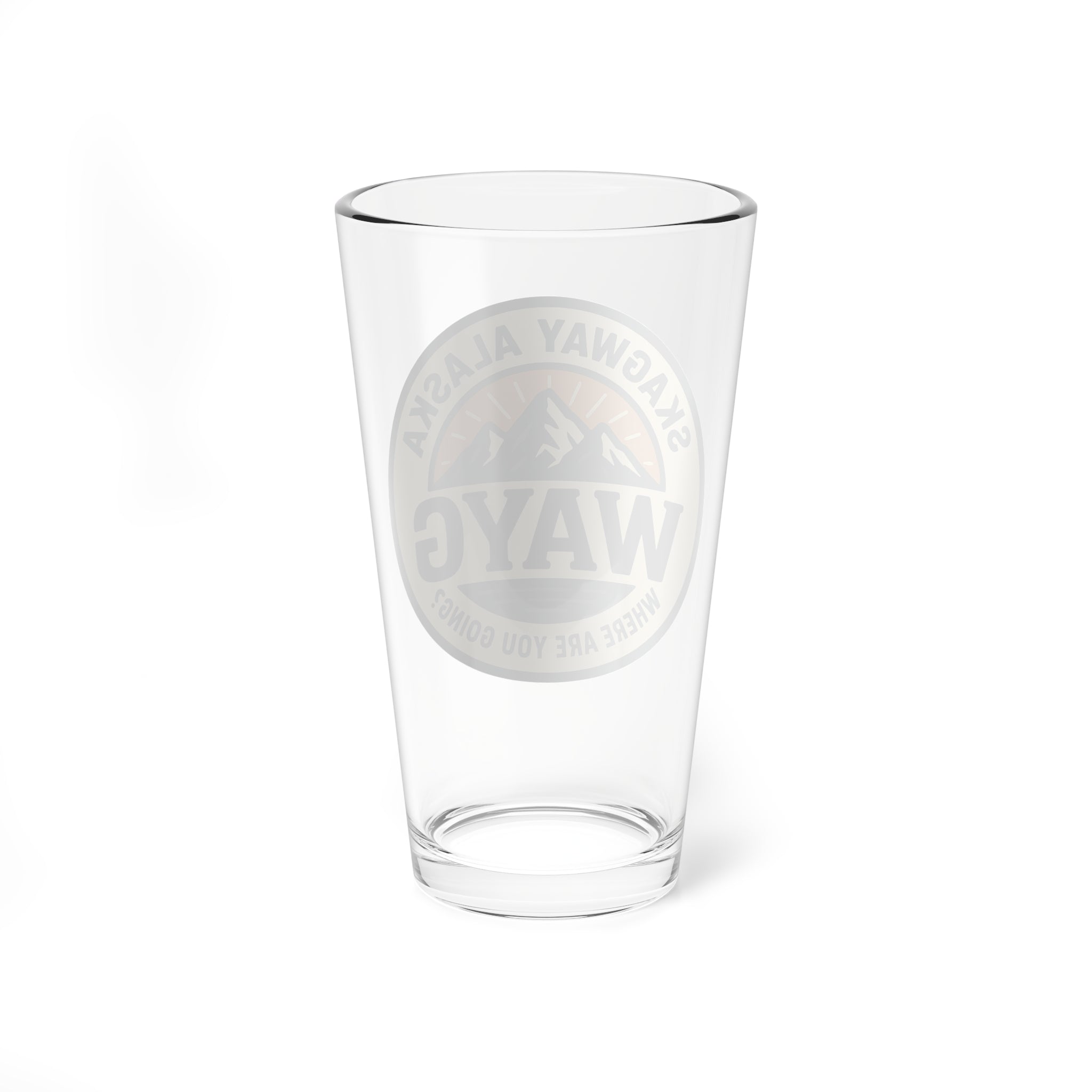 Skagway Alaska WAYG 16oz Mixing Glass – Retro Mountain Logo Pint Glass