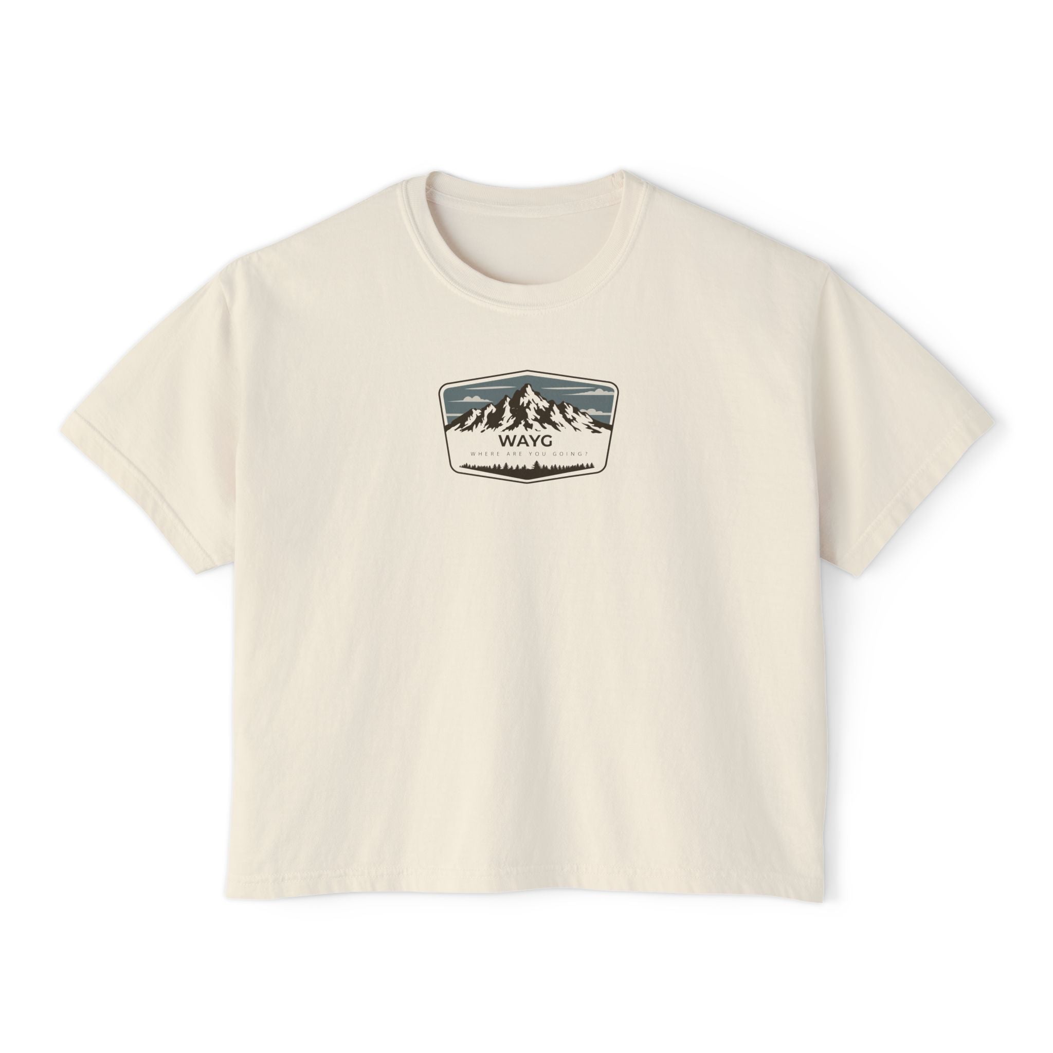 Women's Boxy Tee — Vintage Mountain Patch Tee (NAVC)