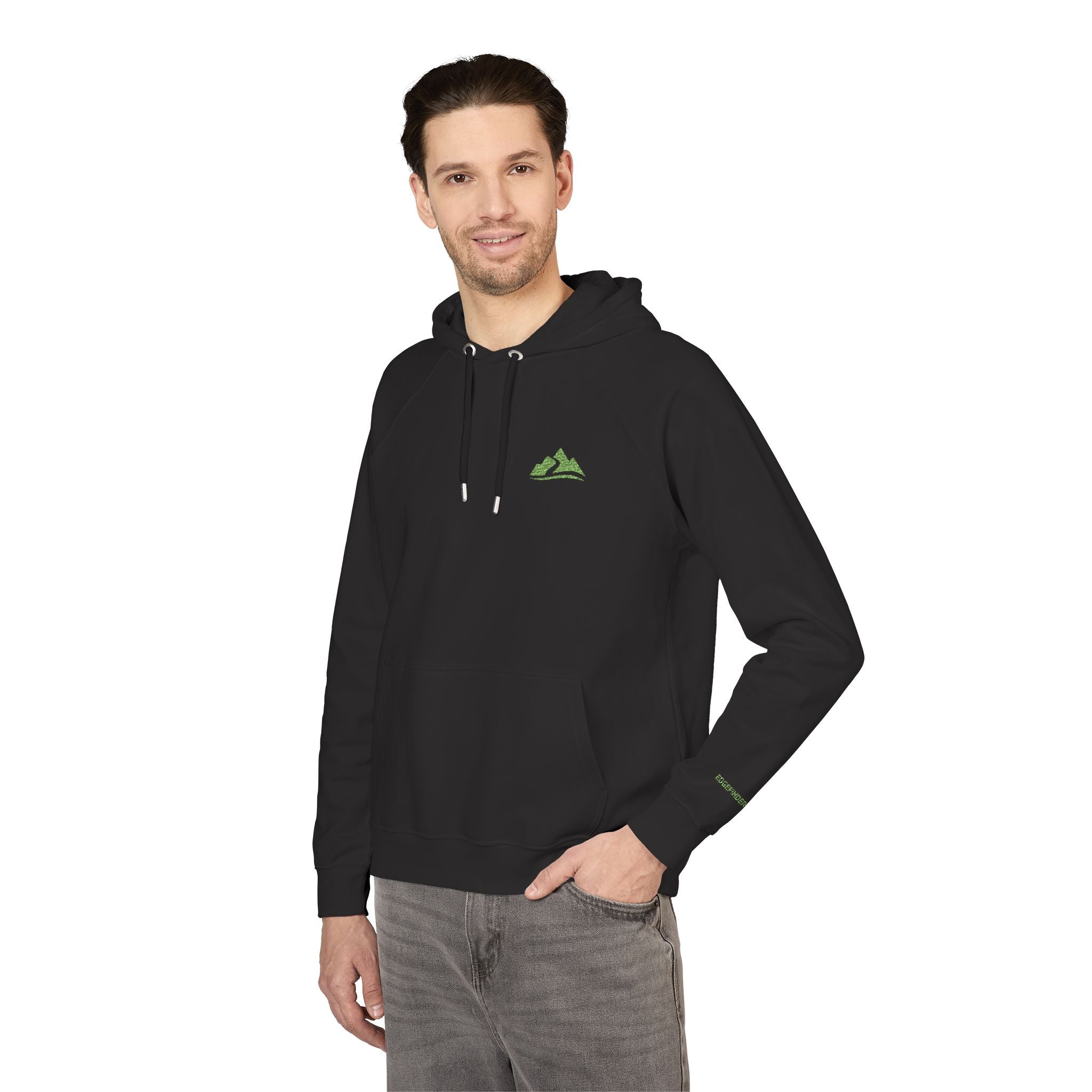 Embroidered Mountain Logo Hoodie — Forest Green Eco Raglan