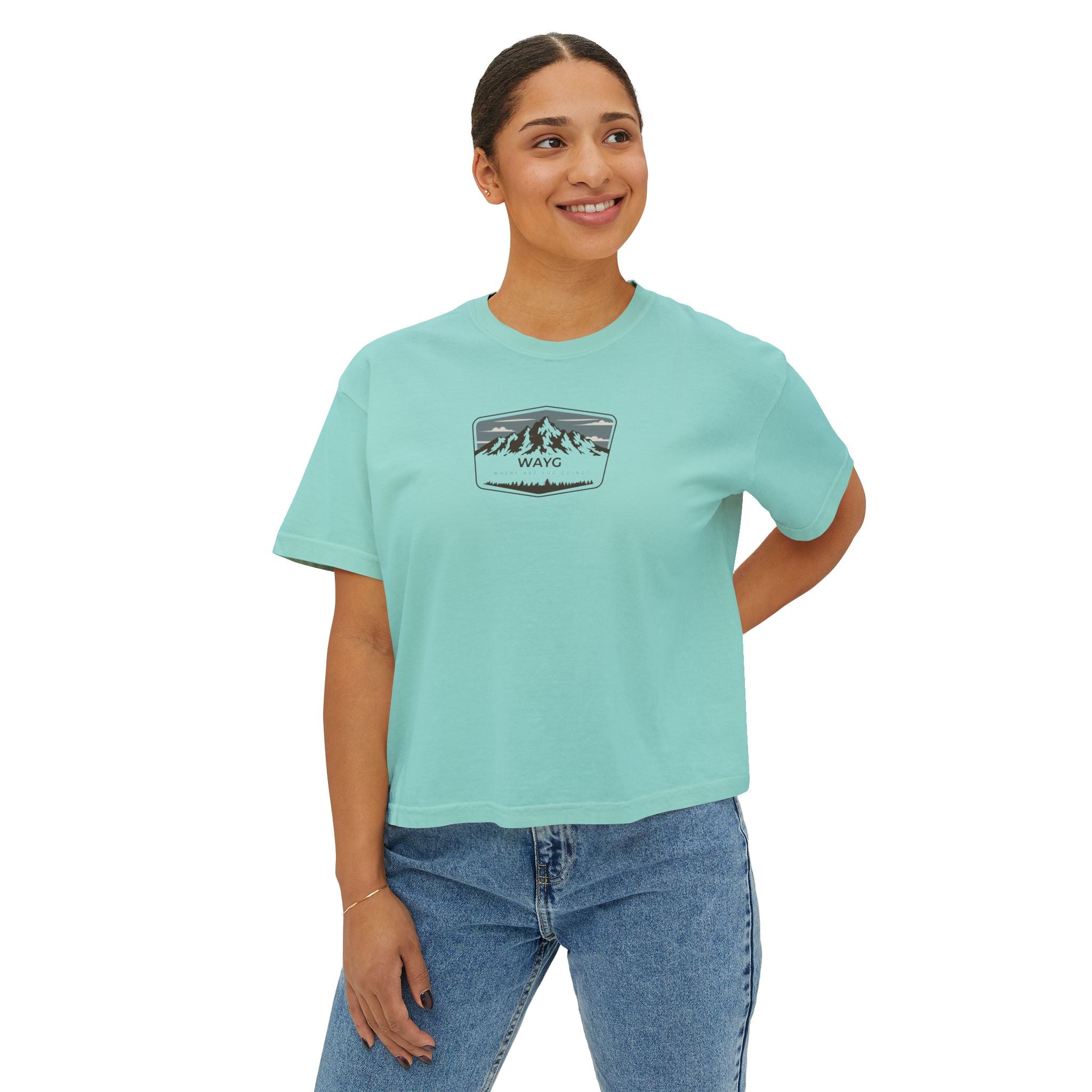 Women's Boxy Tee — Vintage Mountain Patch Tee (NAVC)