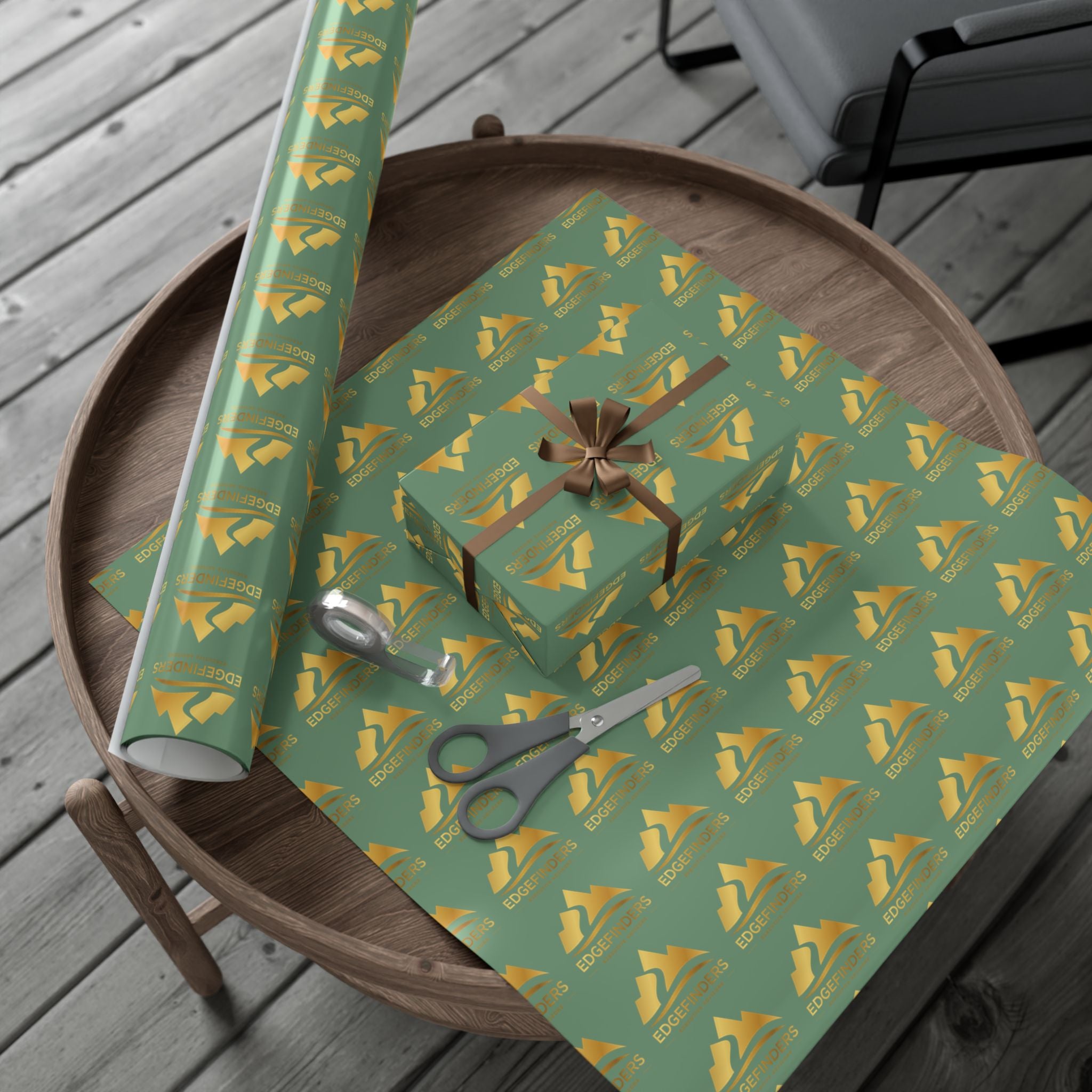 Wrapping Paper - Green Gold Bell Pattern Holiday Gift Wrap