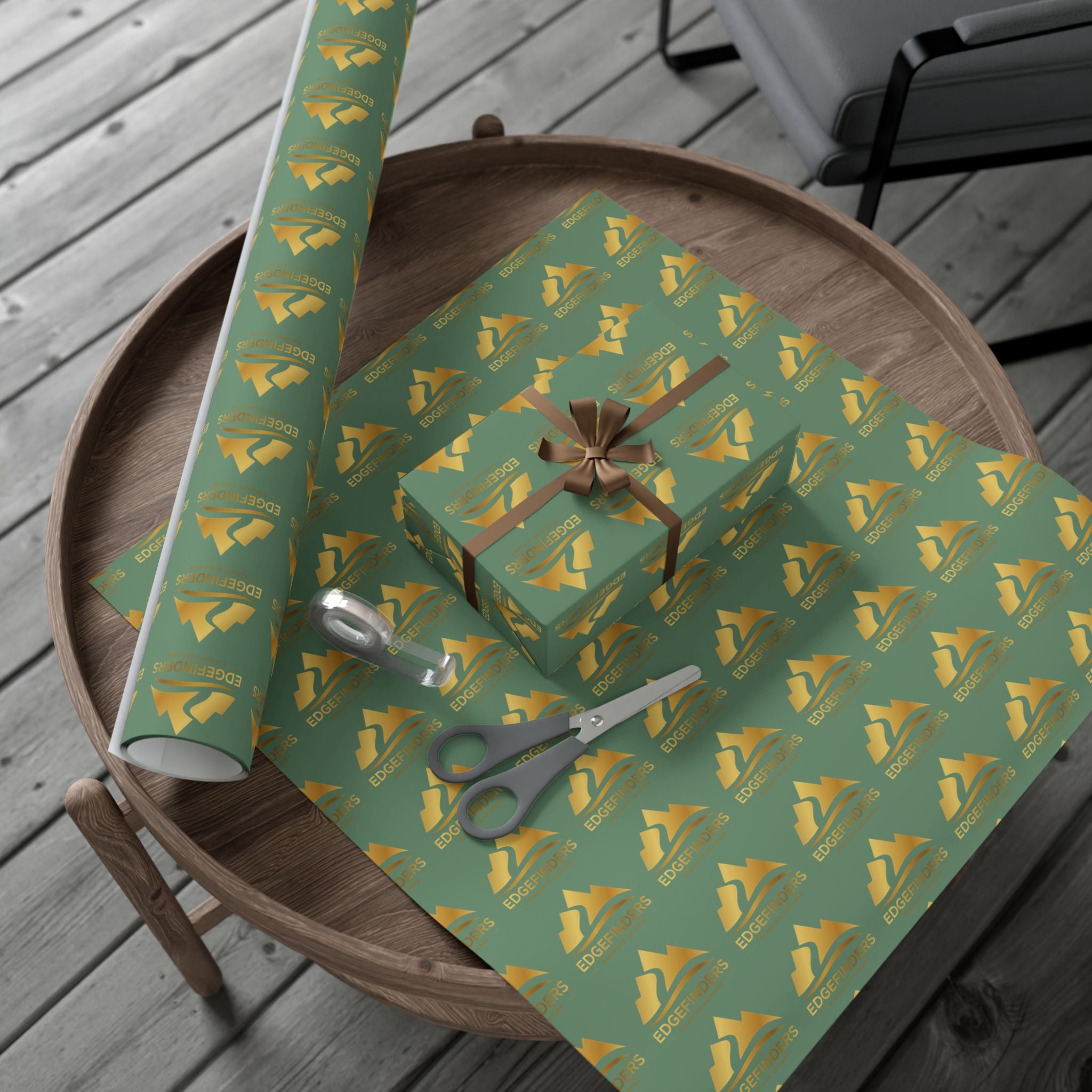 Wrapping Paper - Green Gold Bell Pattern Holiday Gift Wrap