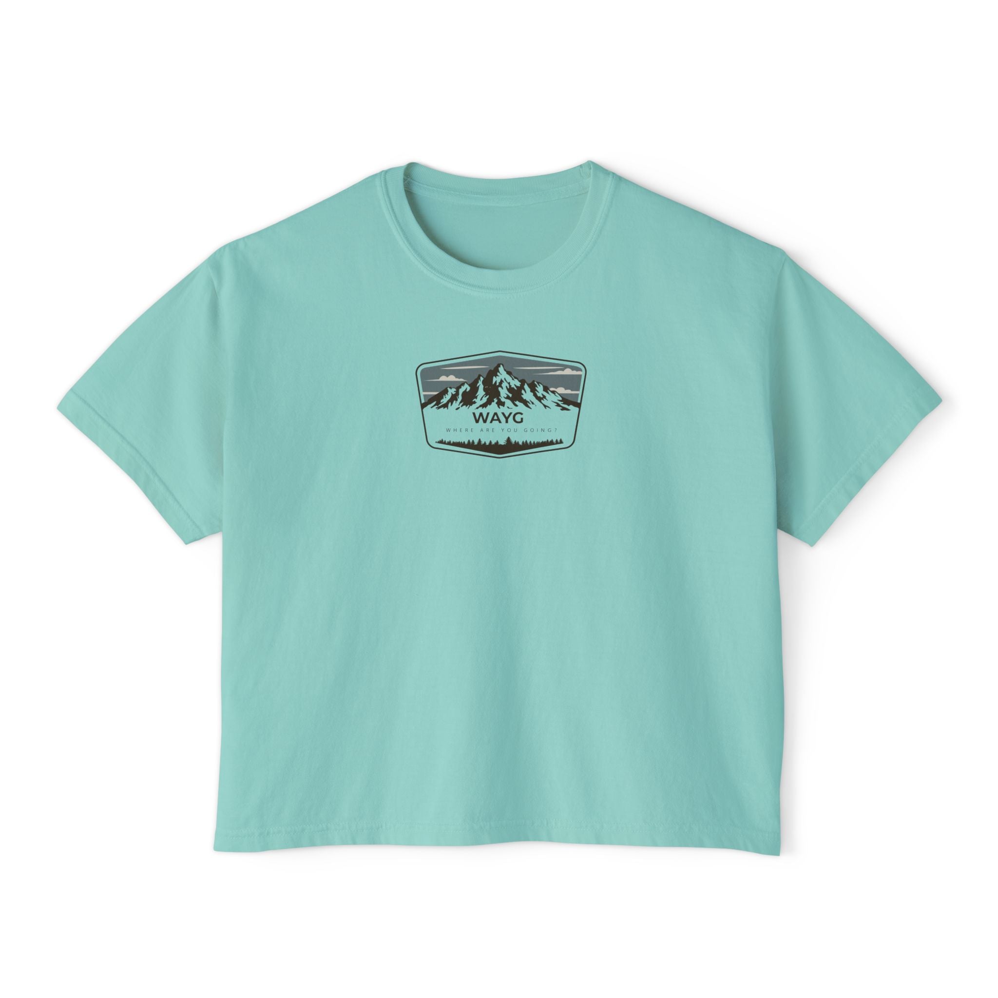 Women's Boxy Tee — Vintage Mountain Patch Tee (NAVC)