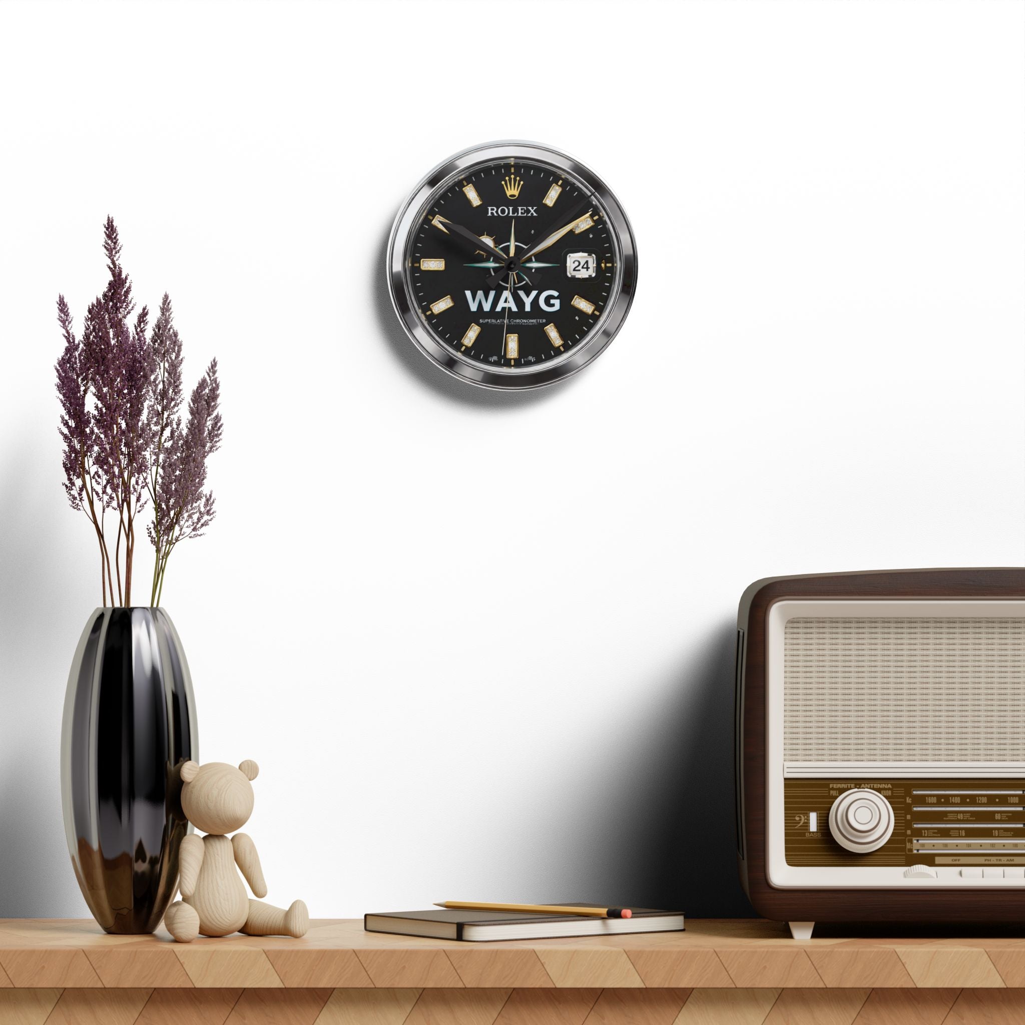 Acrylic Wall Clock Luxury Style Black Dial Design (WAYG)