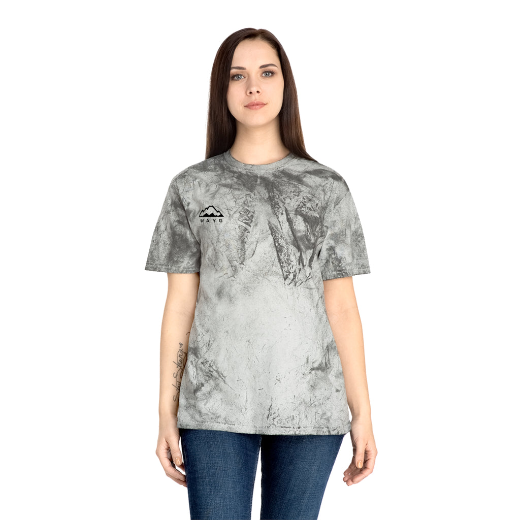 Golden Tie-Dye Tee — Minimal 'WAVE' Mountain Logo