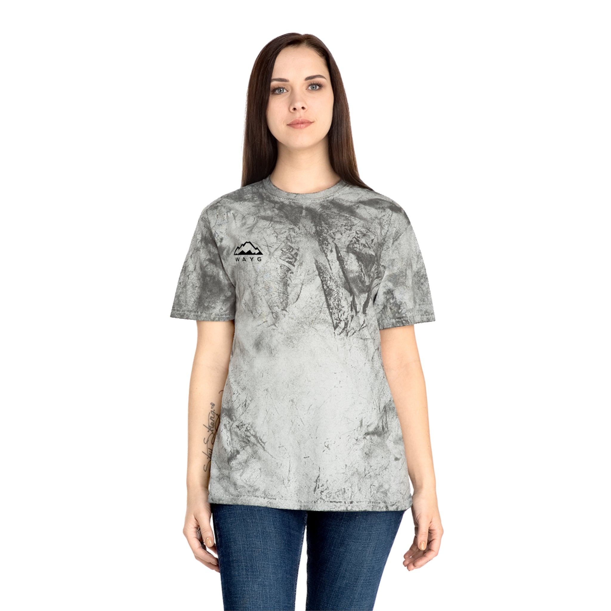 Golden Tie-Dye Tee — Minimal 'WAVE' Mountain Logo
