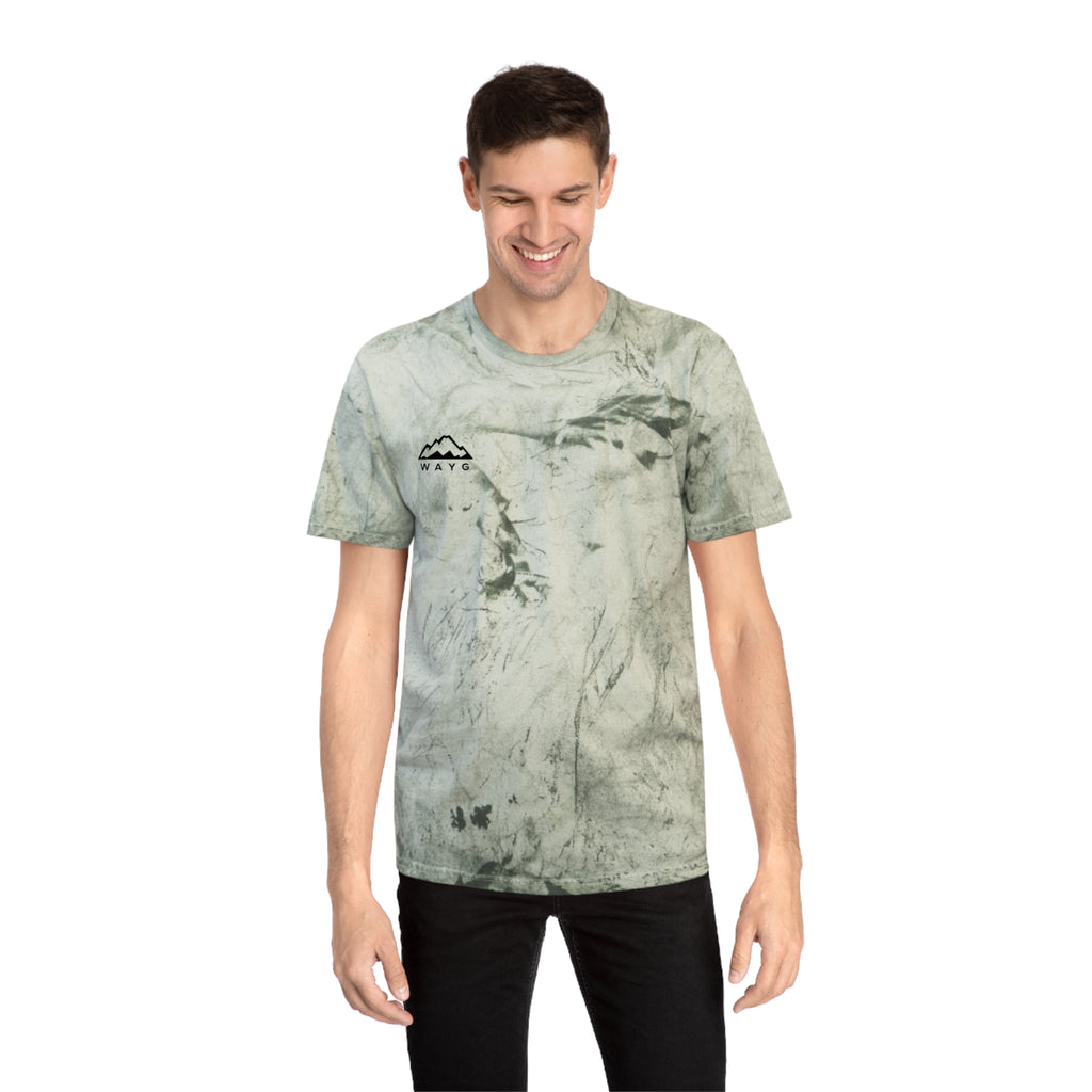 Golden Tie-Dye Tee — Minimal 'WAVE' Mountain Logo
