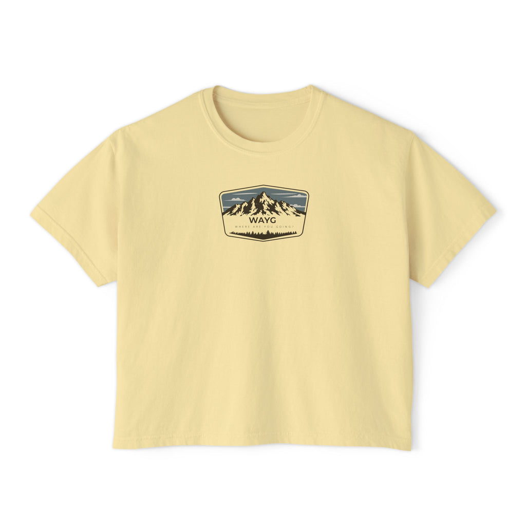 Women's Boxy Tee — Vintage Mountain Patch Tee (NAVC)