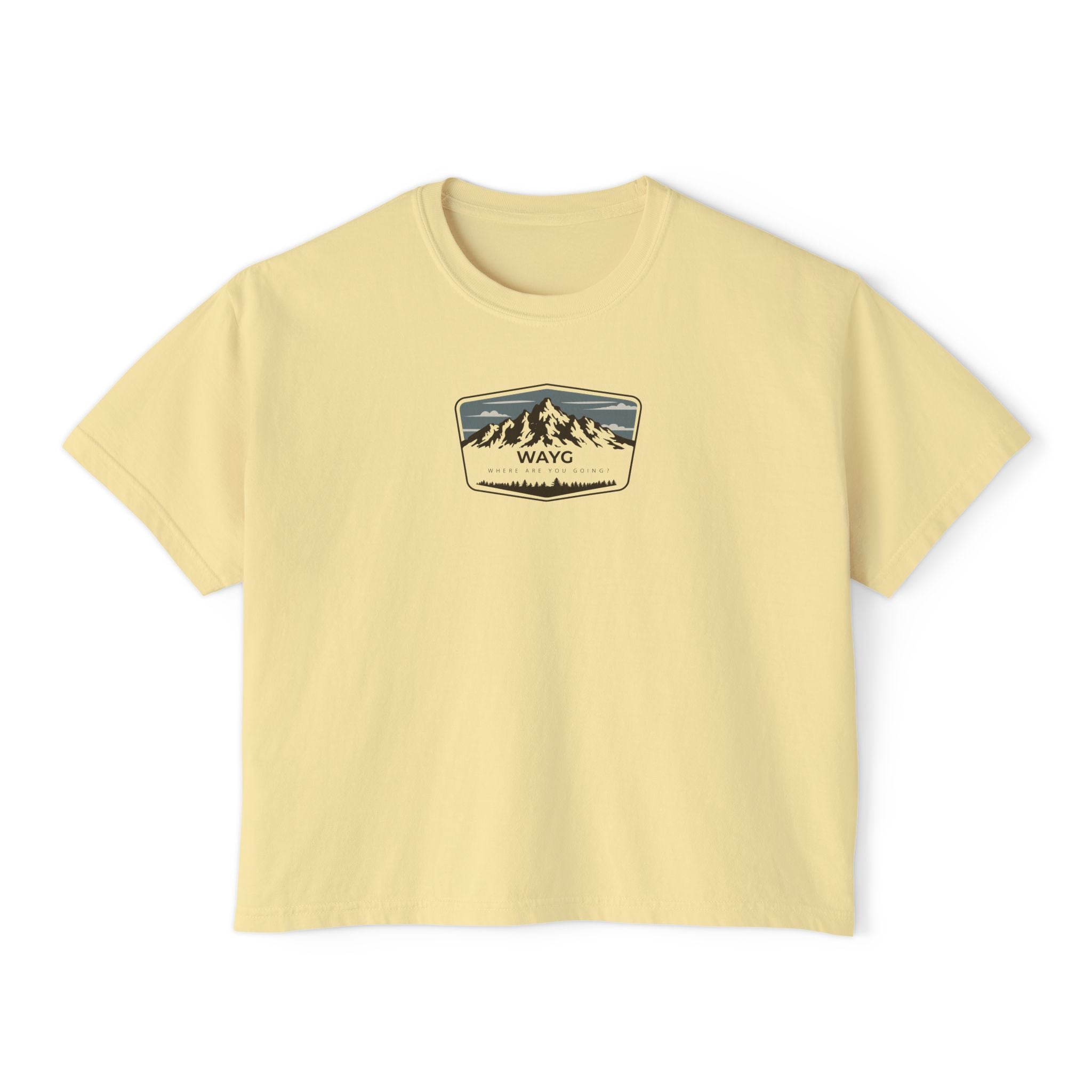 Women's Boxy Tee — Vintage Mountain Patch Tee (NAVC)