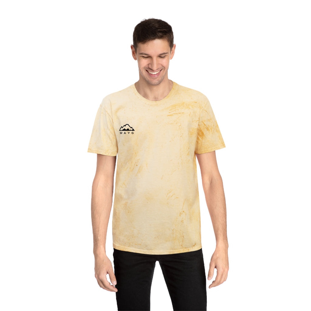 Golden Tie-Dye Tee — Minimal 'WAVE' Mountain Logo