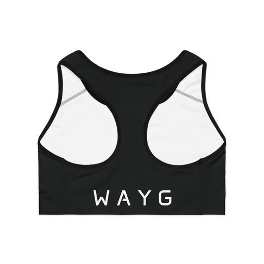Motivational Sports Bra - Black 'WAYG' Workout Gear for Fitness Enthusiasts