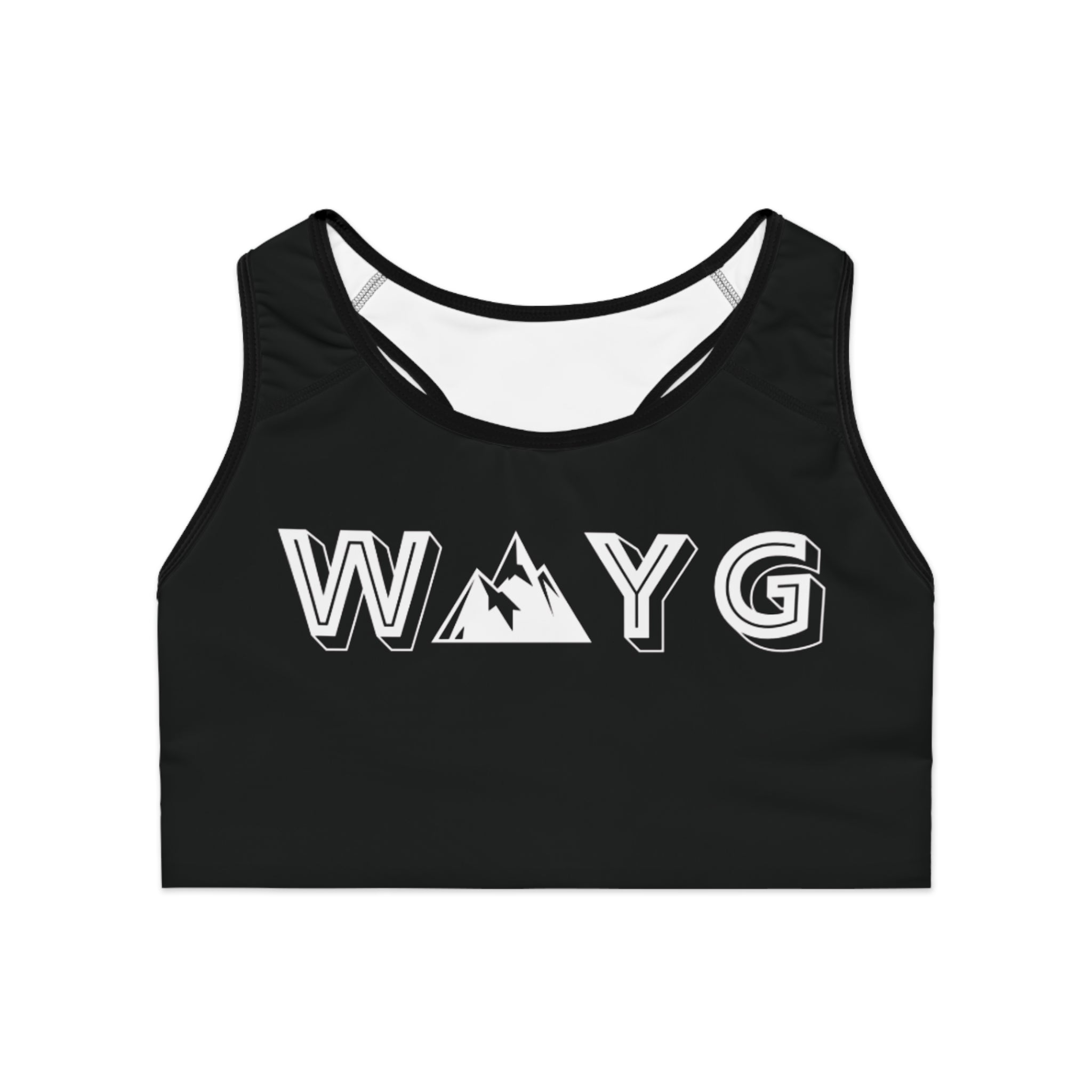 Motivational Sports Bra - Black 'WAYG' Workout Gear for Fitness Enthusiasts
