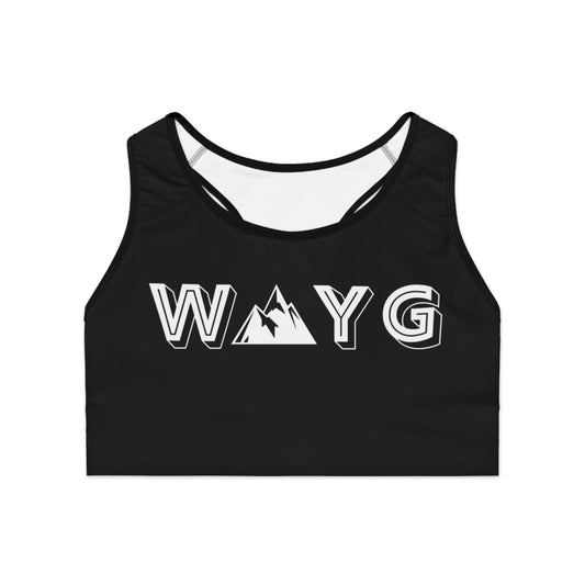 Motivational Sports Bra - Black 'WAYG' Workout Gear for Fitness Enthusiasts