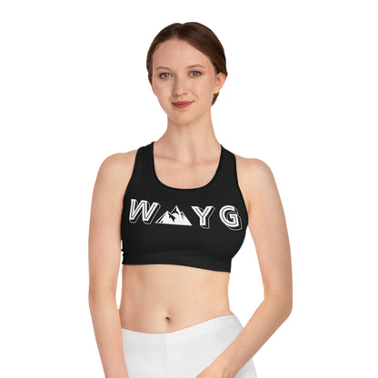 Motivational Sports Bra - Black 'WAYG' Workout Gear for Fitness Enthusiasts