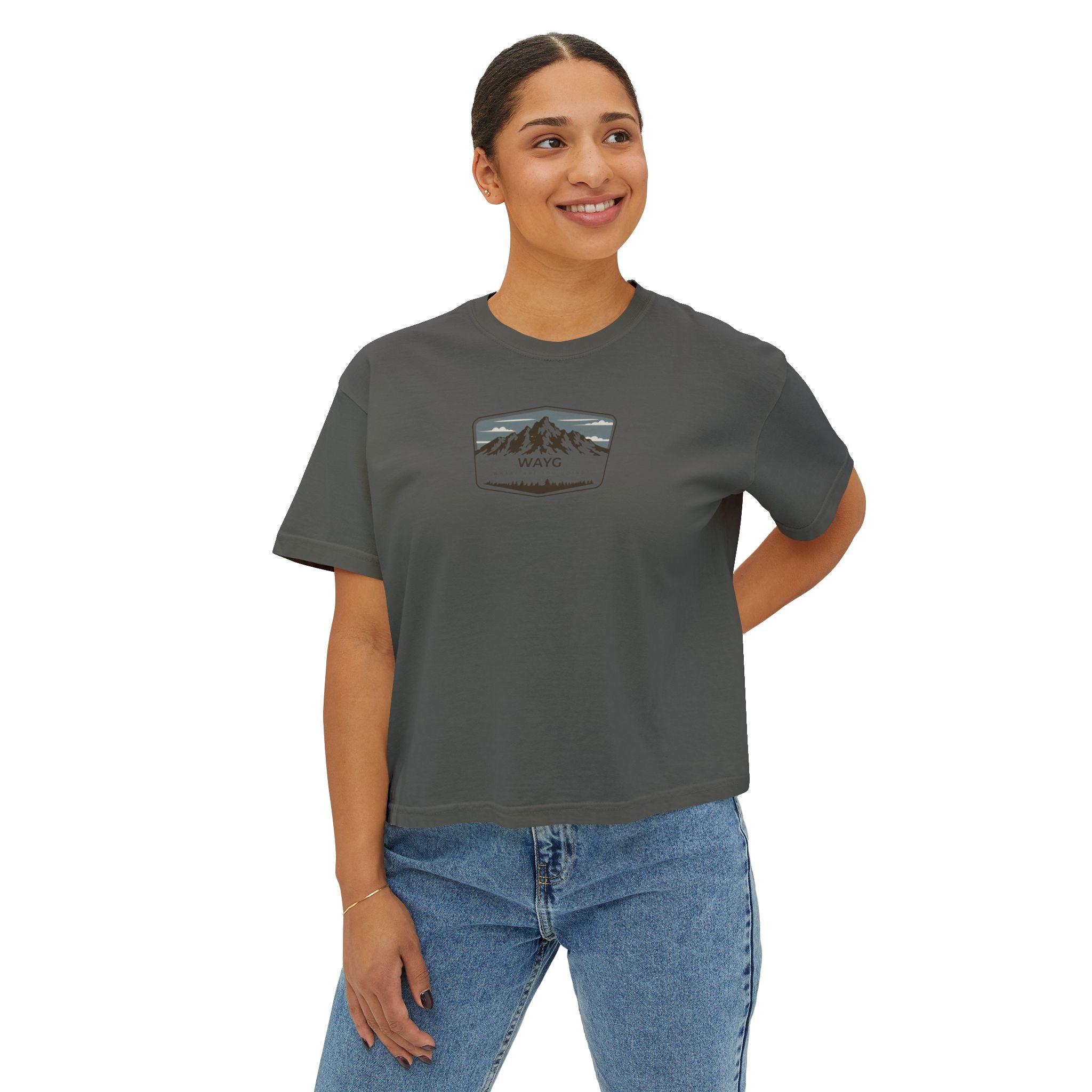 Women's Boxy Tee — Vintage Mountain Patch Tee (NAVC)