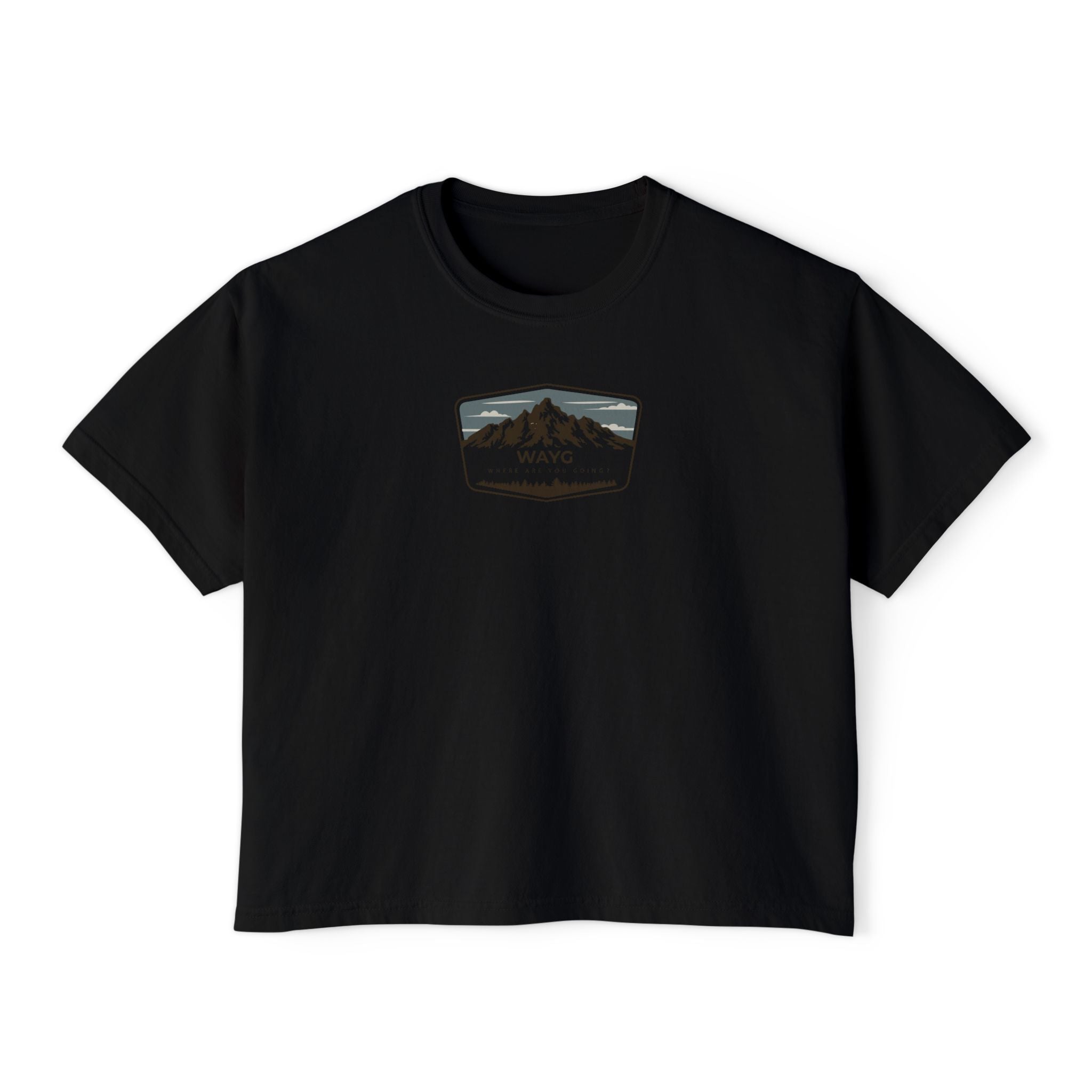Women's Boxy Tee — Vintage Mountain Patch Tee (NAVC)