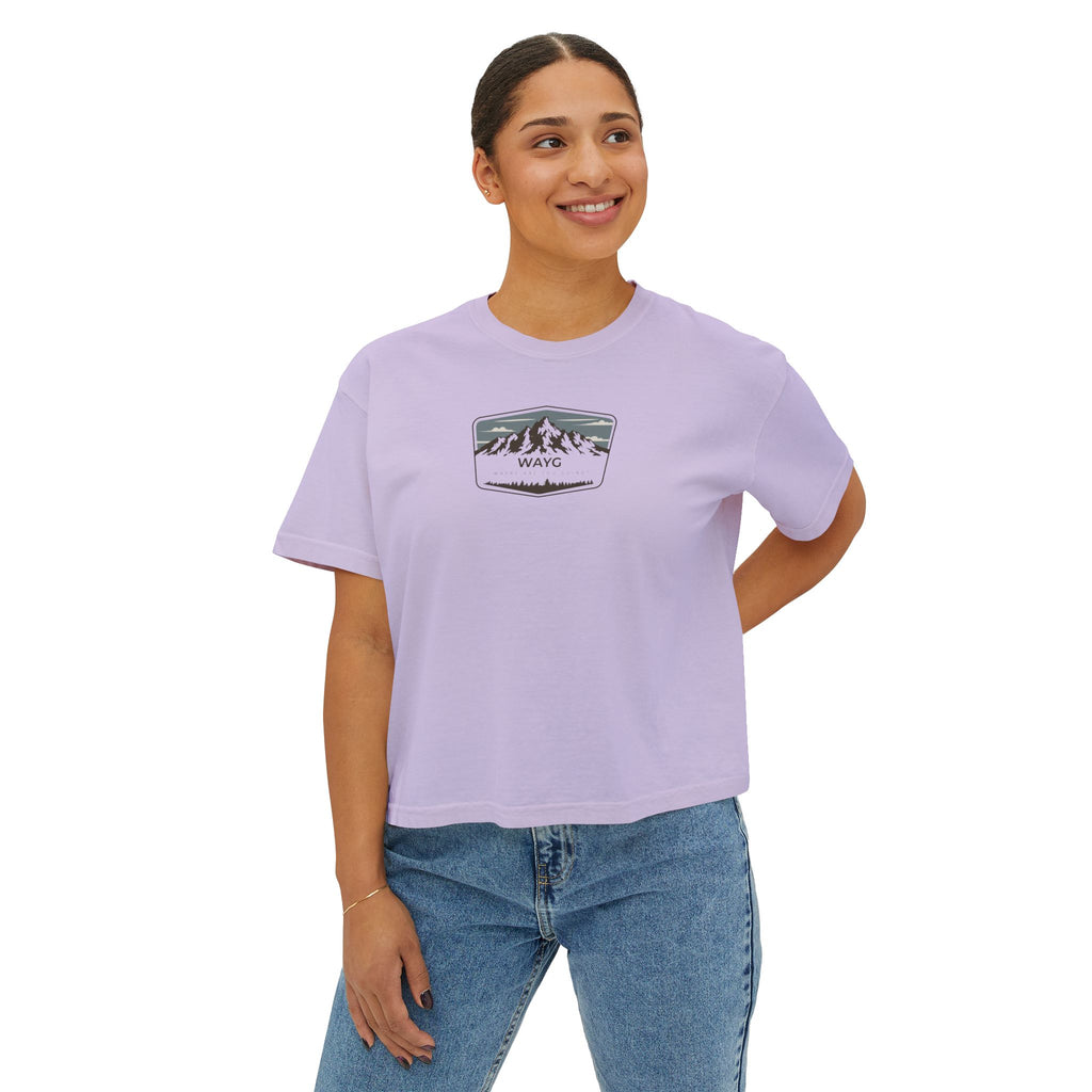 Women's Boxy Tee — Vintage Mountain Patch Tee (NAVC)
