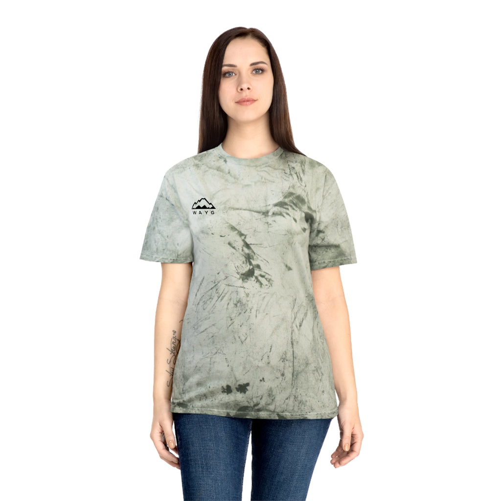 Golden Tie-Dye Tee — Minimal 'WAVE' Mountain Logo