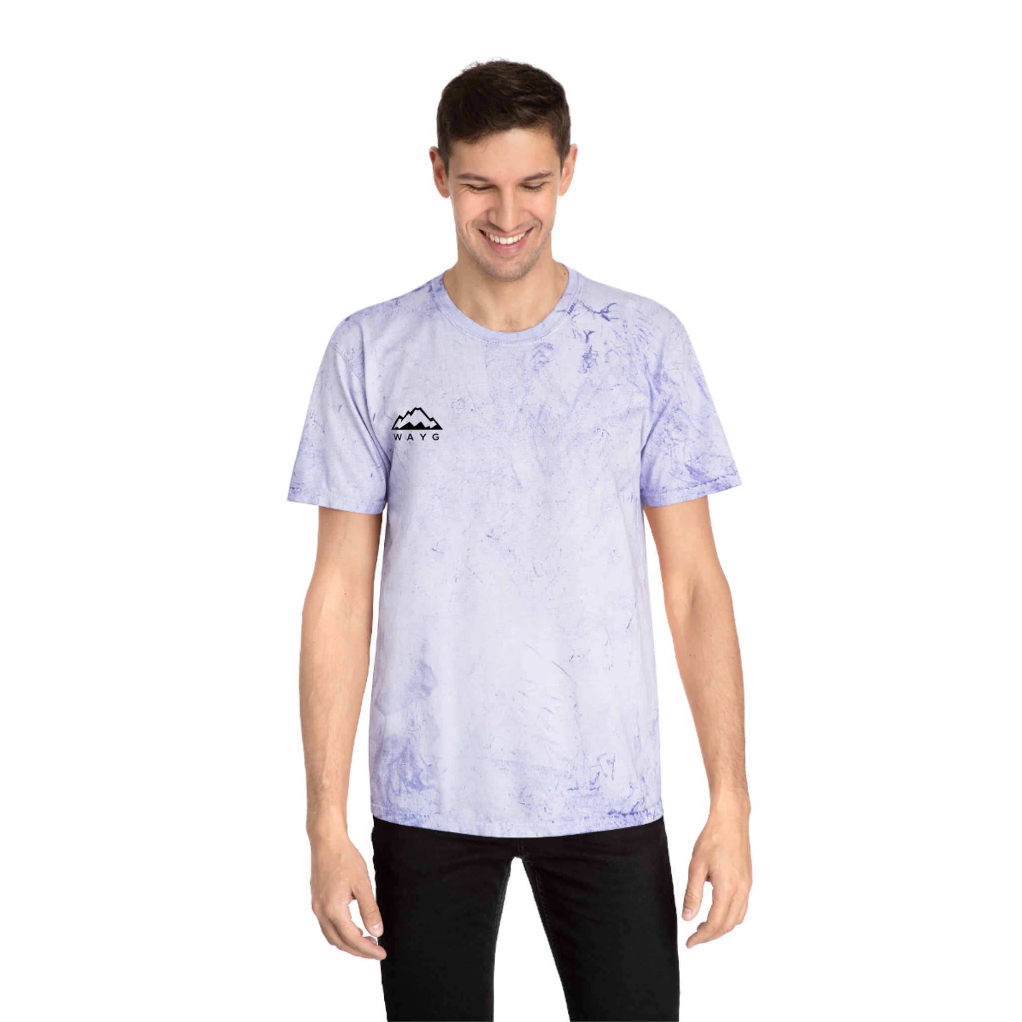 Golden Tie-Dye Tee — Minimal 'WAVE' Mountain Logo