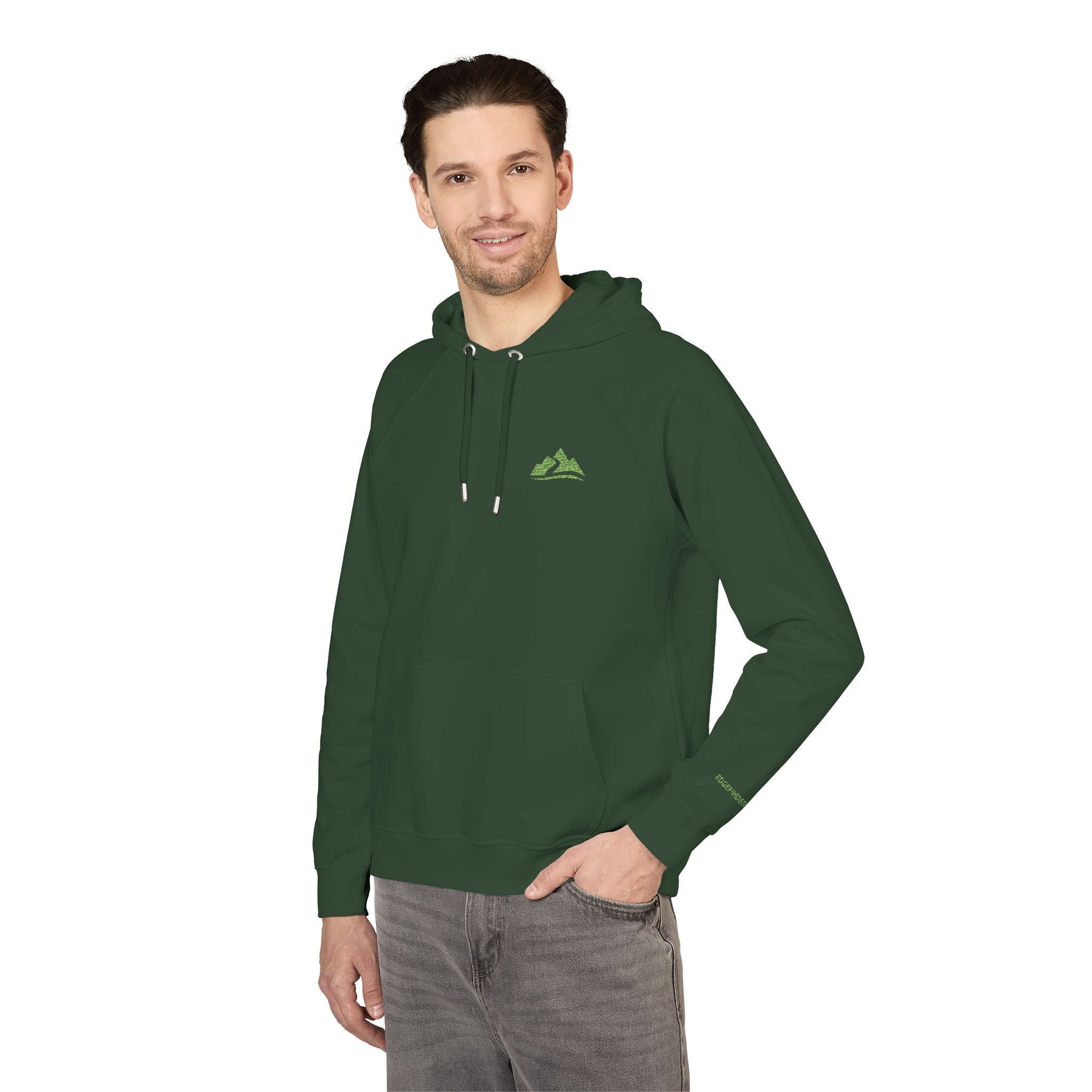 Embroidered Mountain Logo Hoodie — Forest Green Eco Raglan