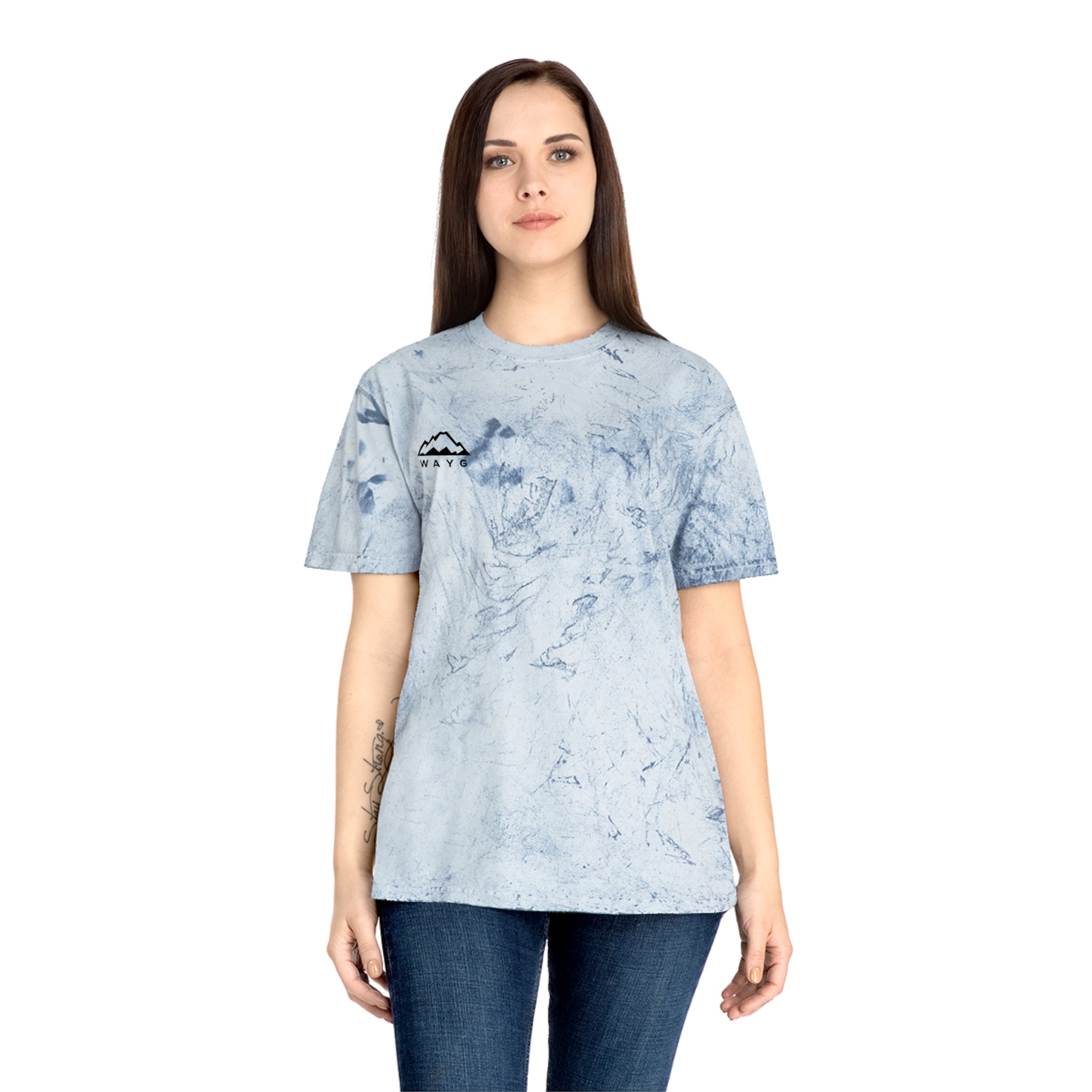 Golden Tie-Dye Tee — Minimal 'WAVE' Mountain Logo