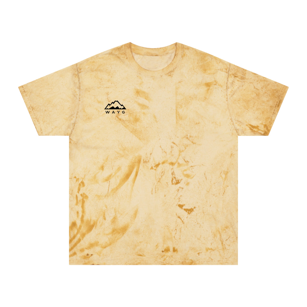 Golden Tie-Dye Tee — Minimal 'WAVE' Mountain Logo