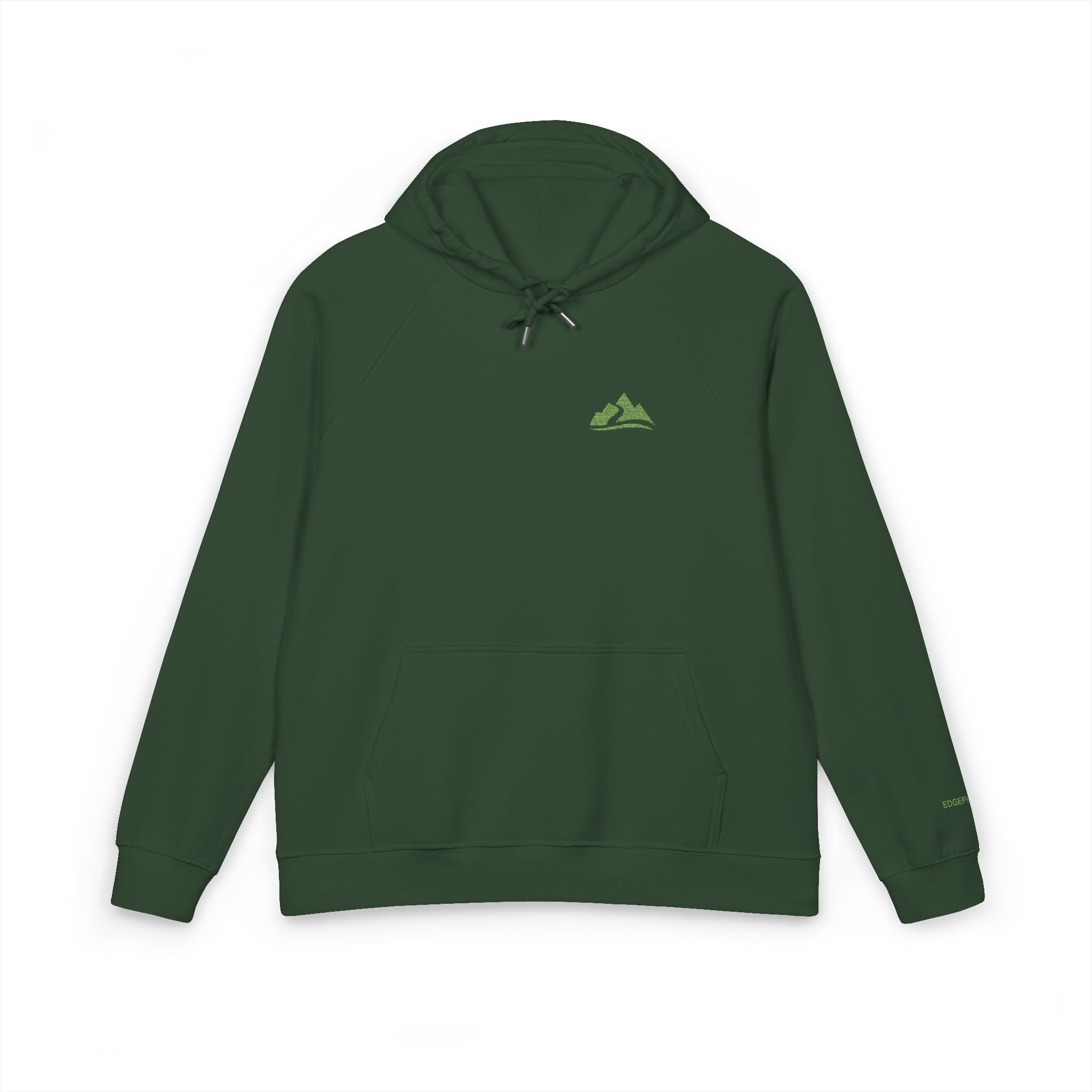 Embroidered Mountain Logo Hoodie — Forest Green Eco Raglan