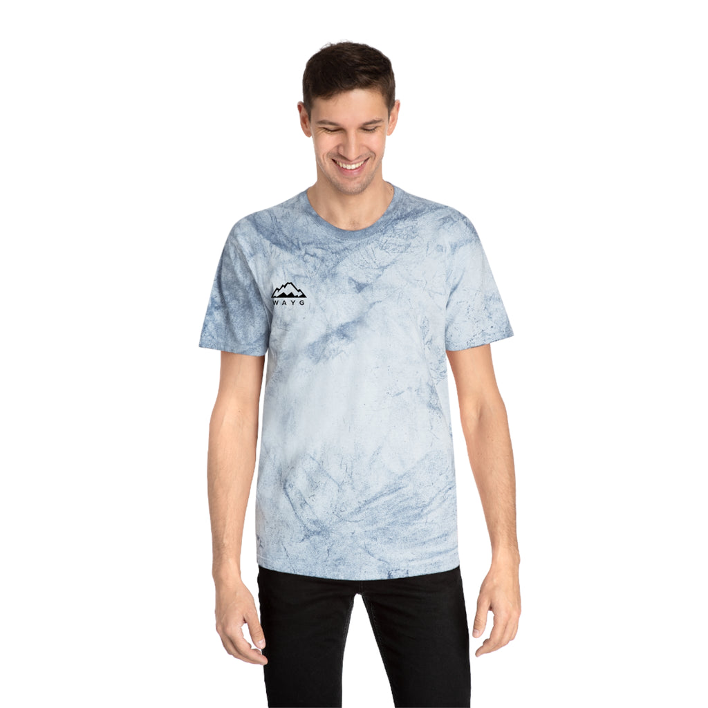 Golden Tie-Dye Tee — Minimal 'WAVE' Mountain Logo