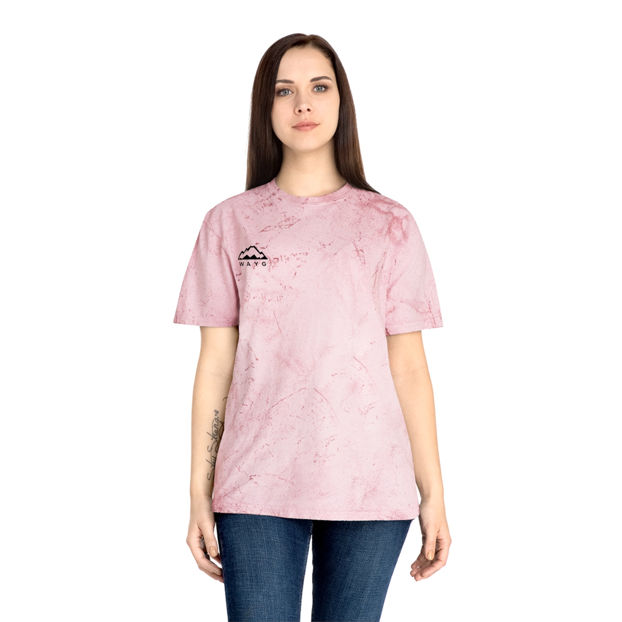 Golden Tie-Dye Tee — Minimal 'WAVE' Mountain Logo