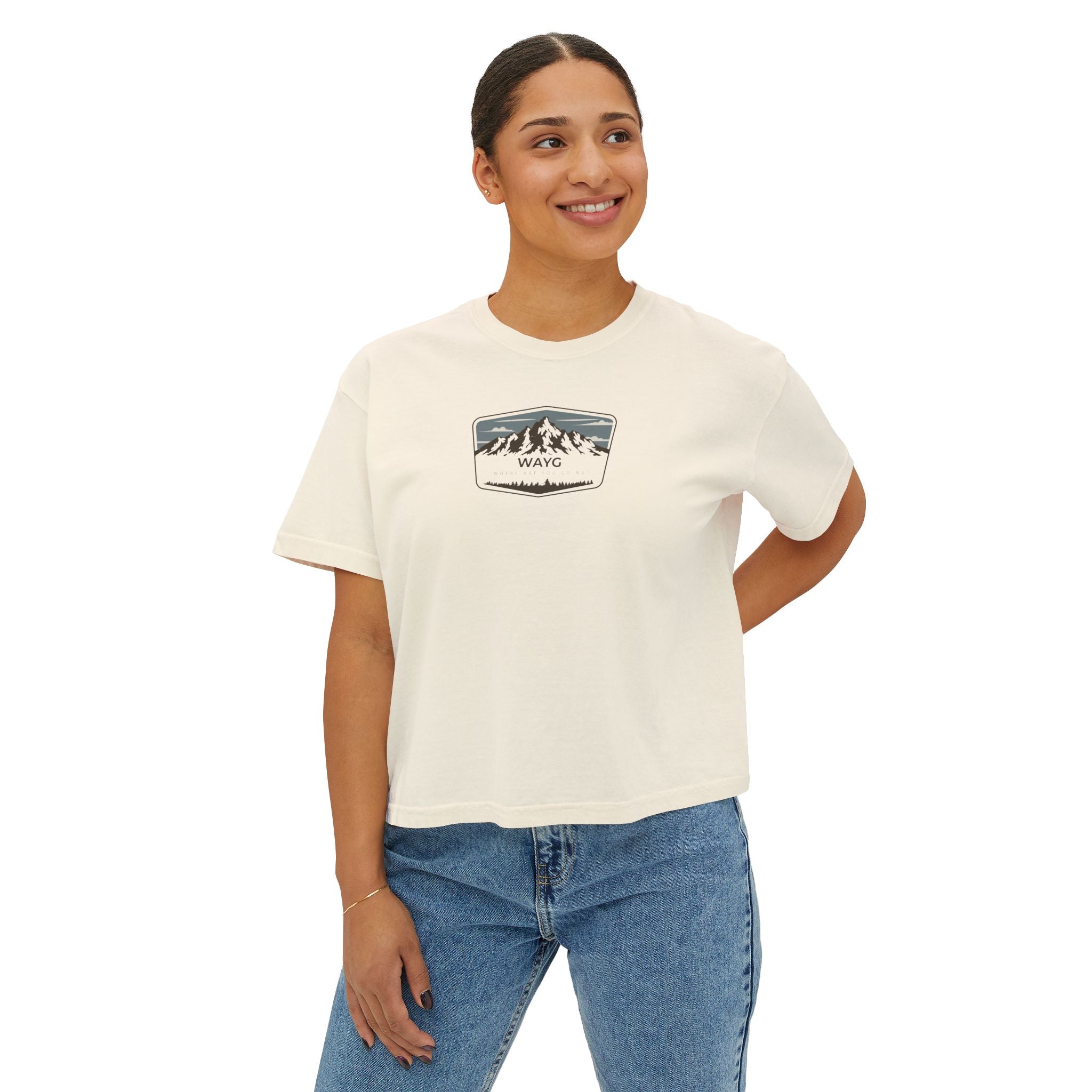 Women's Boxy Tee — Vintage Mountain Patch Tee (NAVC)